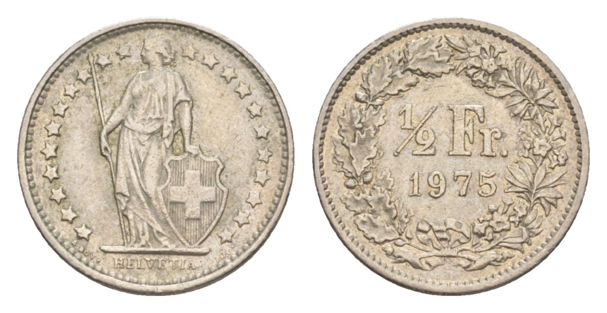 Швейцария 1/2 франка 1975 KM 23a медно-никель 4632-469
