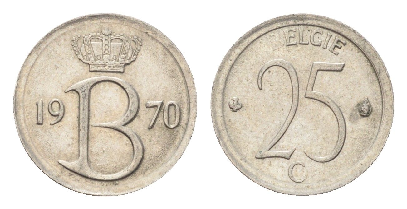 Бельгия 25 сантимов 1970 Belgie, Бодуэн I (1951-1993) KM 154 медно-никель 4705-352