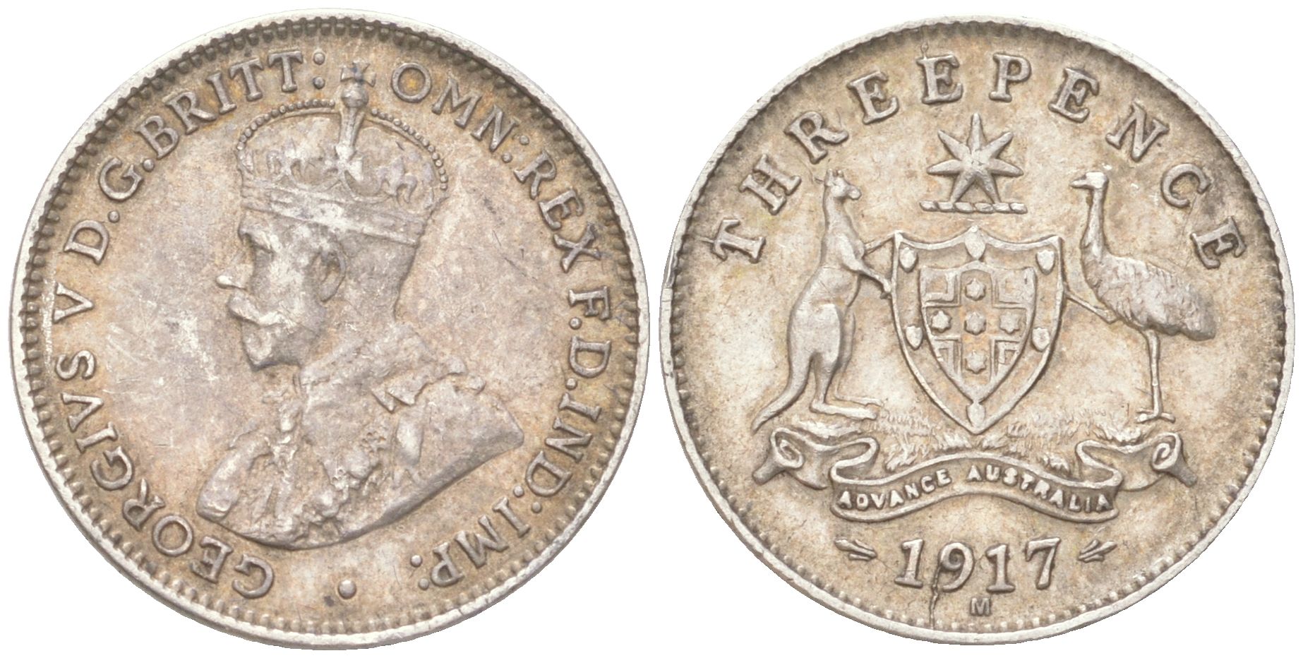 Австралия 3 пенса 1917 M, Георг V (1910-1936) KM 24 серебро 4621-1114