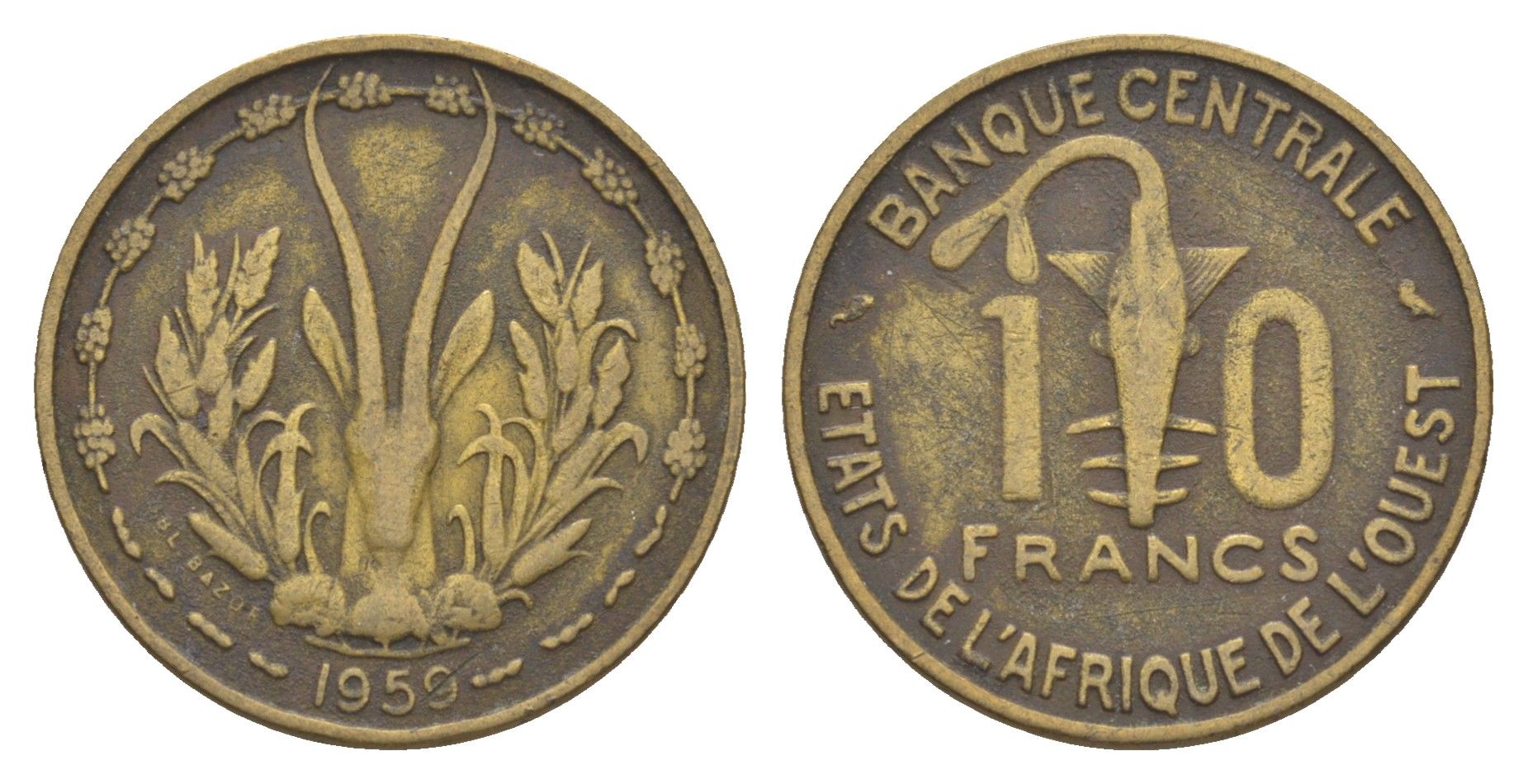 Западная Африка (BCEAO) 10 франков 1959 KM 1 медь алюминий 4175-1035