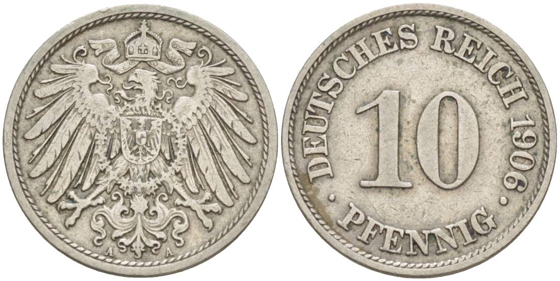 ГЕРМАНИЯ 10 ПФЕННИГОВ 1906 A KM 12, Jager 13, Weege 8 медно-никель 219-122