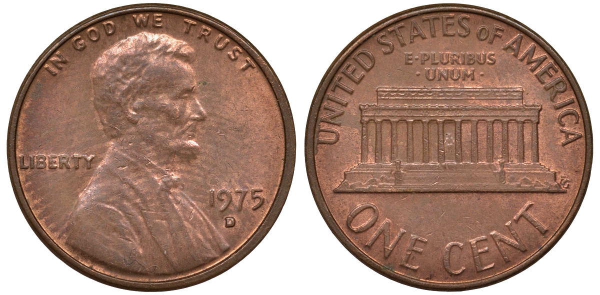 США 1 ЦЕНТ 1975 D, ЛИНКОЛЬН KM 201 медь цинк 62-657