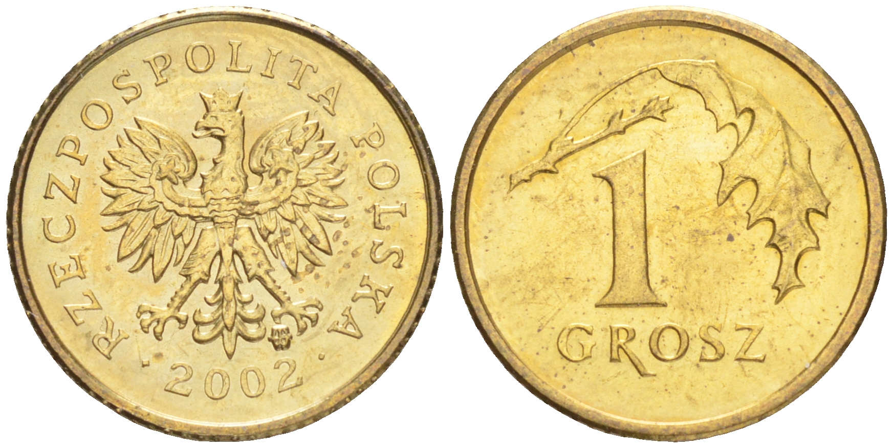 Польша 1 грош 2002 MW KM 276, Parchimowicz 701k латунь UNC 4516-821