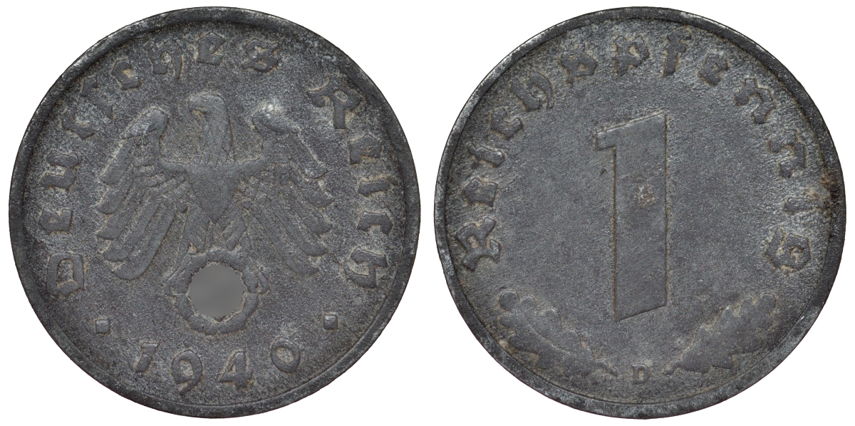 Германия 1 рейхспфенниг 1940 D KM 97, J. 369 цинк 4124-167