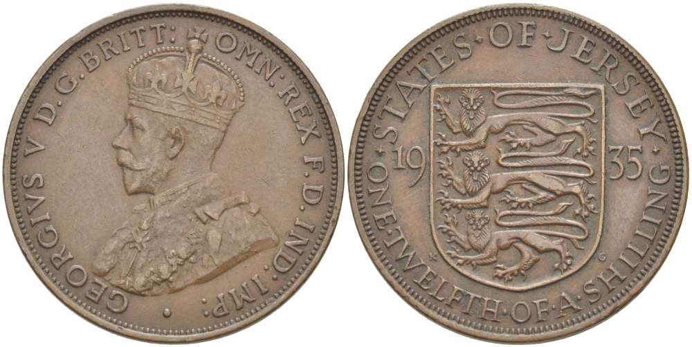 Джерси 1/12 шиллинга 1935 Георг V (1910-1936) KM 16 бронза 4517-1035