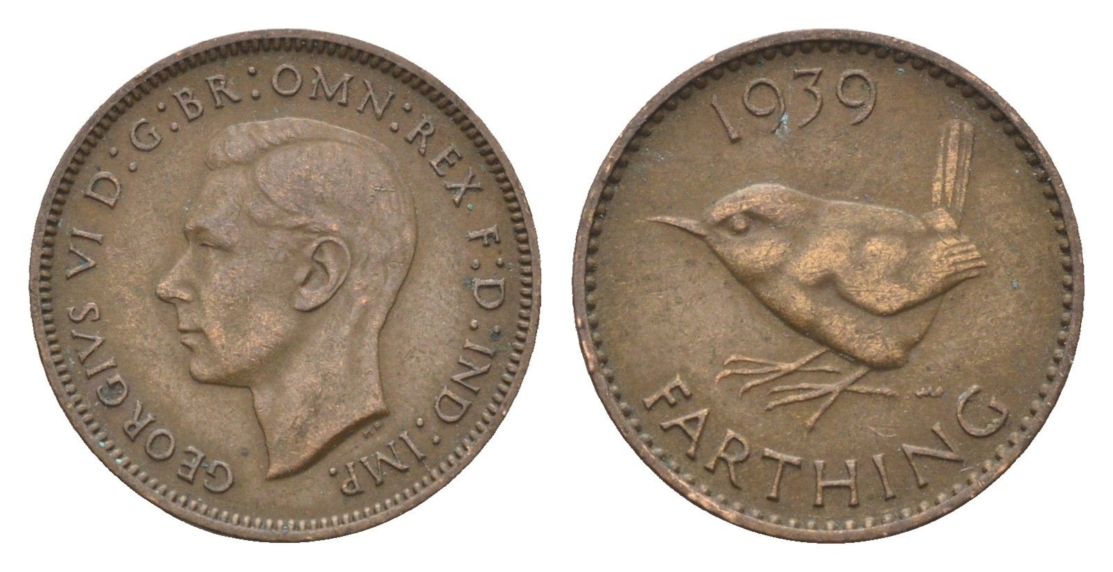 Великобритания 1 фартинг 1939 Георг VI (1936-1952) KM 843, Spink 4116 бронза 4664-329