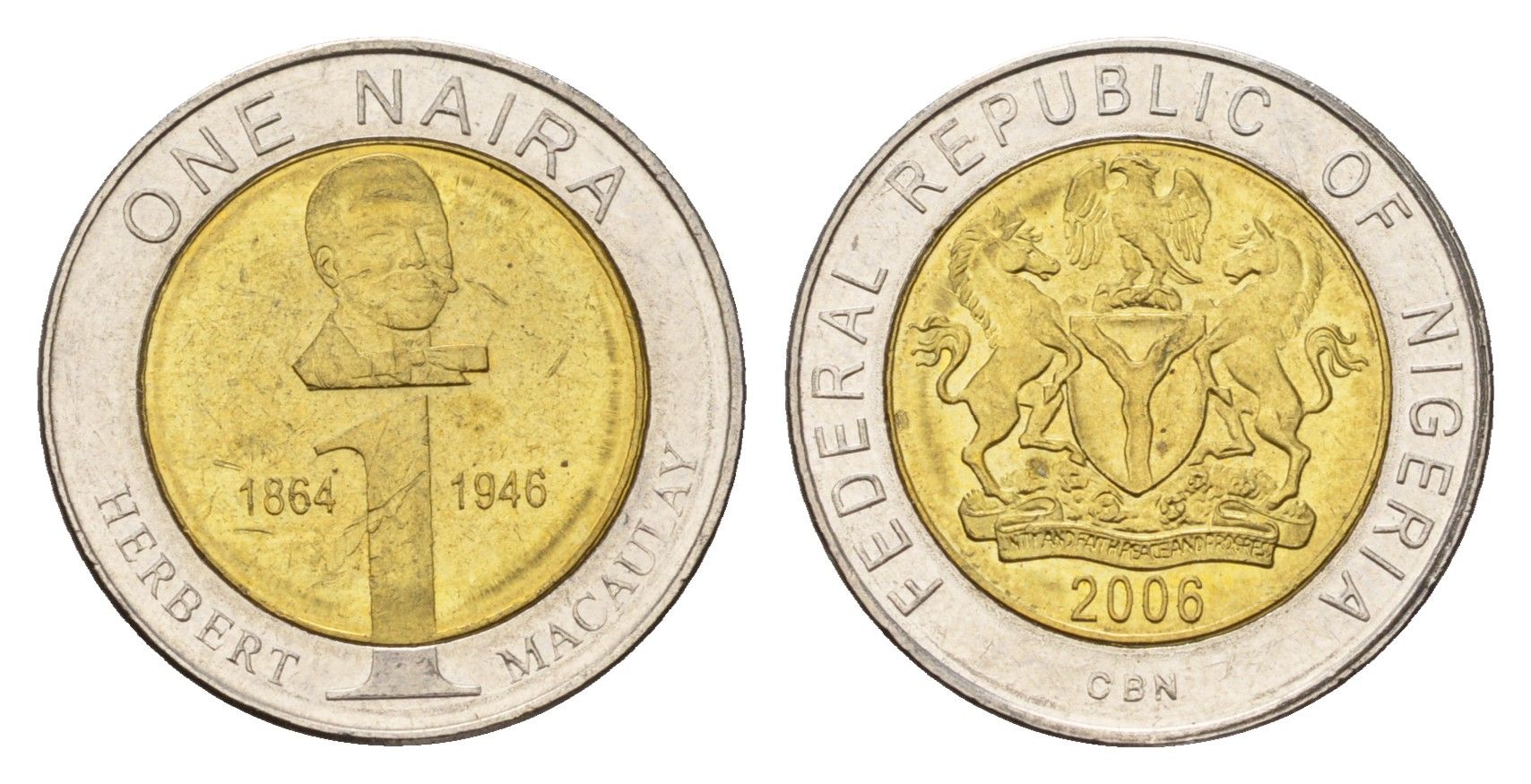 Нигерия 1 найра 2006 год-тип KM 18 биметалл UNC 4585-1044