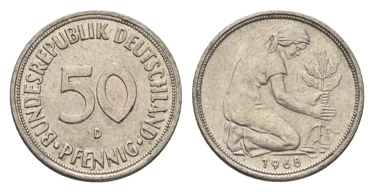 ФРГ 50 пфеннигов 1968 D KM 109.1, J. 384 медно-никель 4697-747