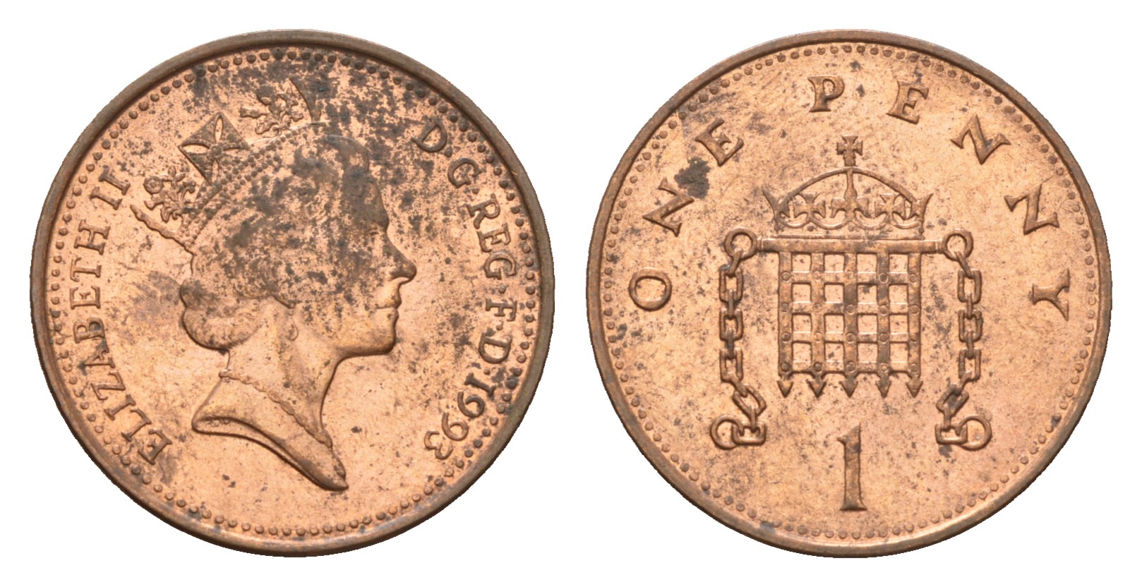 Великобритания 1 пенни 1993 Елизавета II (1952-2022) KM 935a, Spink 4391 (B4) сталь плакированная медью 4681-454