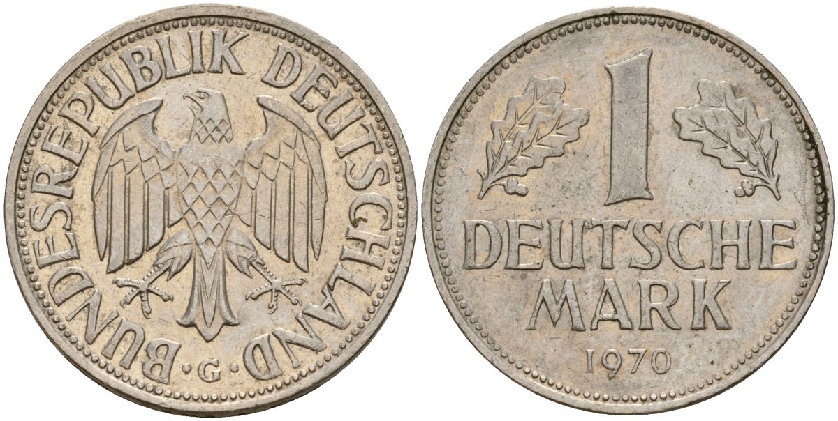ФРГ 1 марка 1970 G KM 110, J. 385 медно-никель 4159-1116