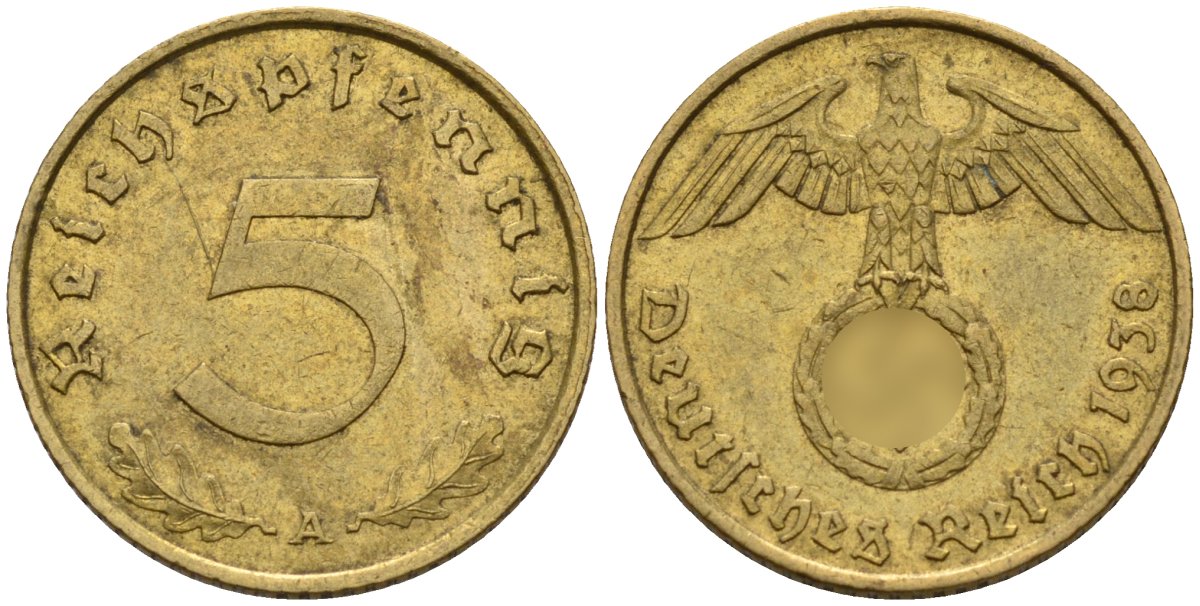 Германия 5 рейхспфеннигов 1938 A KM 91, J. 363 алюминиевая бронза 4151-819