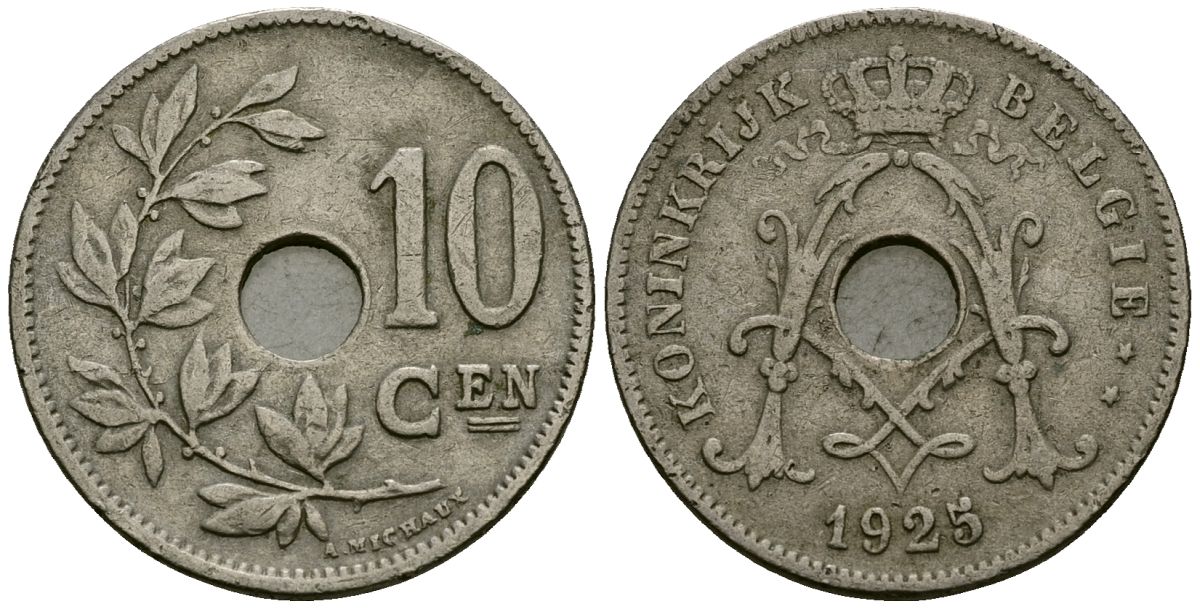 Бельгия 10 сантимов 1925 Belgie KM 86 медно-никель 4172-1247