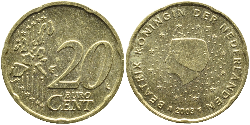 Нидерланды 20 евроцентов 2003 Беатрикс (1980-2013) KM 238 латунь UNC 4391-325