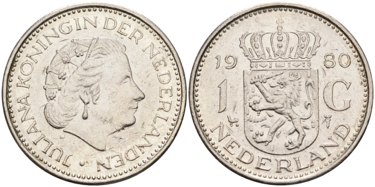 Нидерланды 1 гульден 1980 Юлиана (1948-1980) KM 184а никель 4584-446
