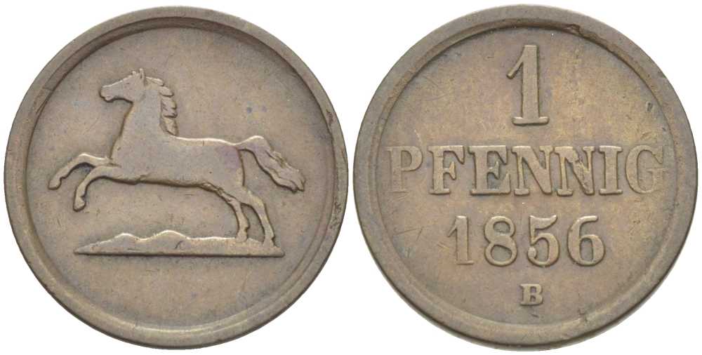 БРАУНШВЕЙГ-ВОЛЬФЕНБЮТТЕЛЬ 1 ПФЕННИГ 1856 В, ВИЛЬГЕЛЬМ (1831-1884) KM 1142 медь 210-145