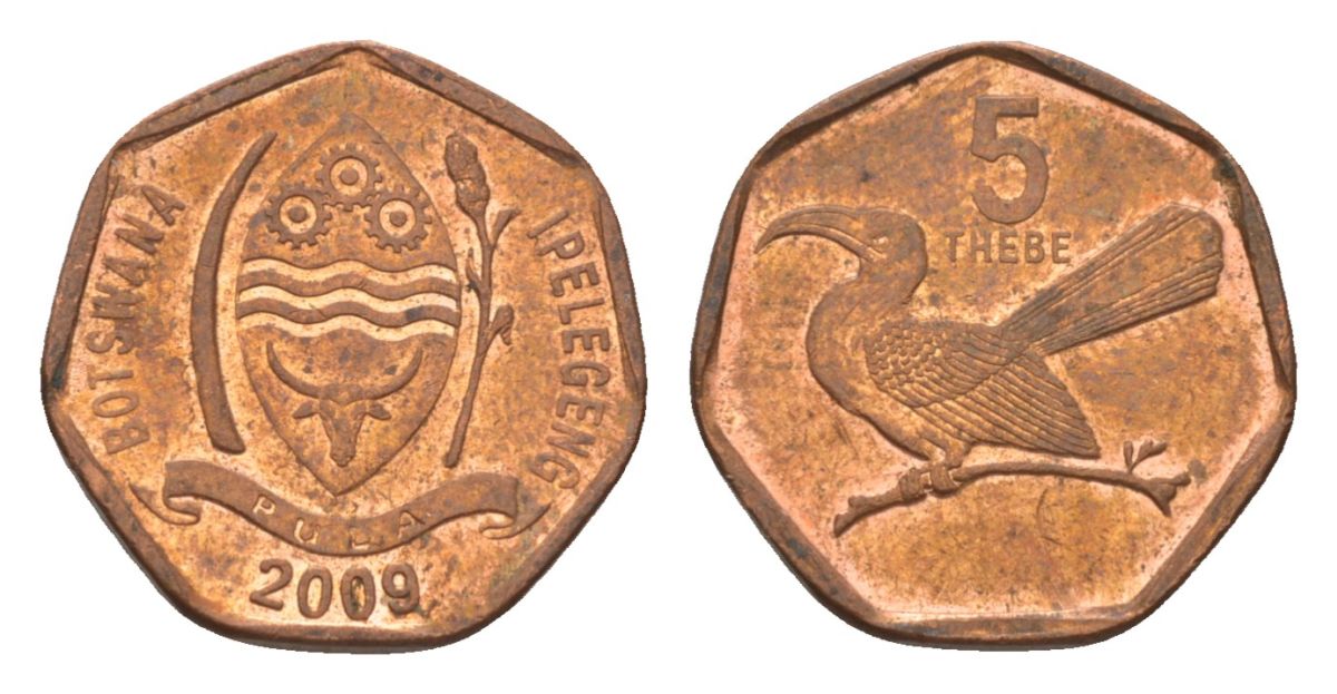 Ботсвана 5 тхебе 2009 KM 26 сталь плакированная медью aUNC 4627-728