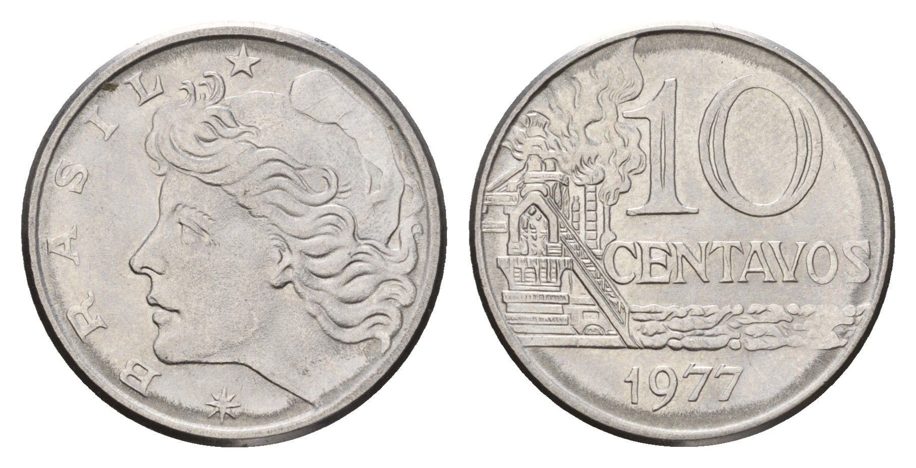Бразилия 10 сентаво 1977 KM 578.1a нержавеющая сталь UNC 4563-713