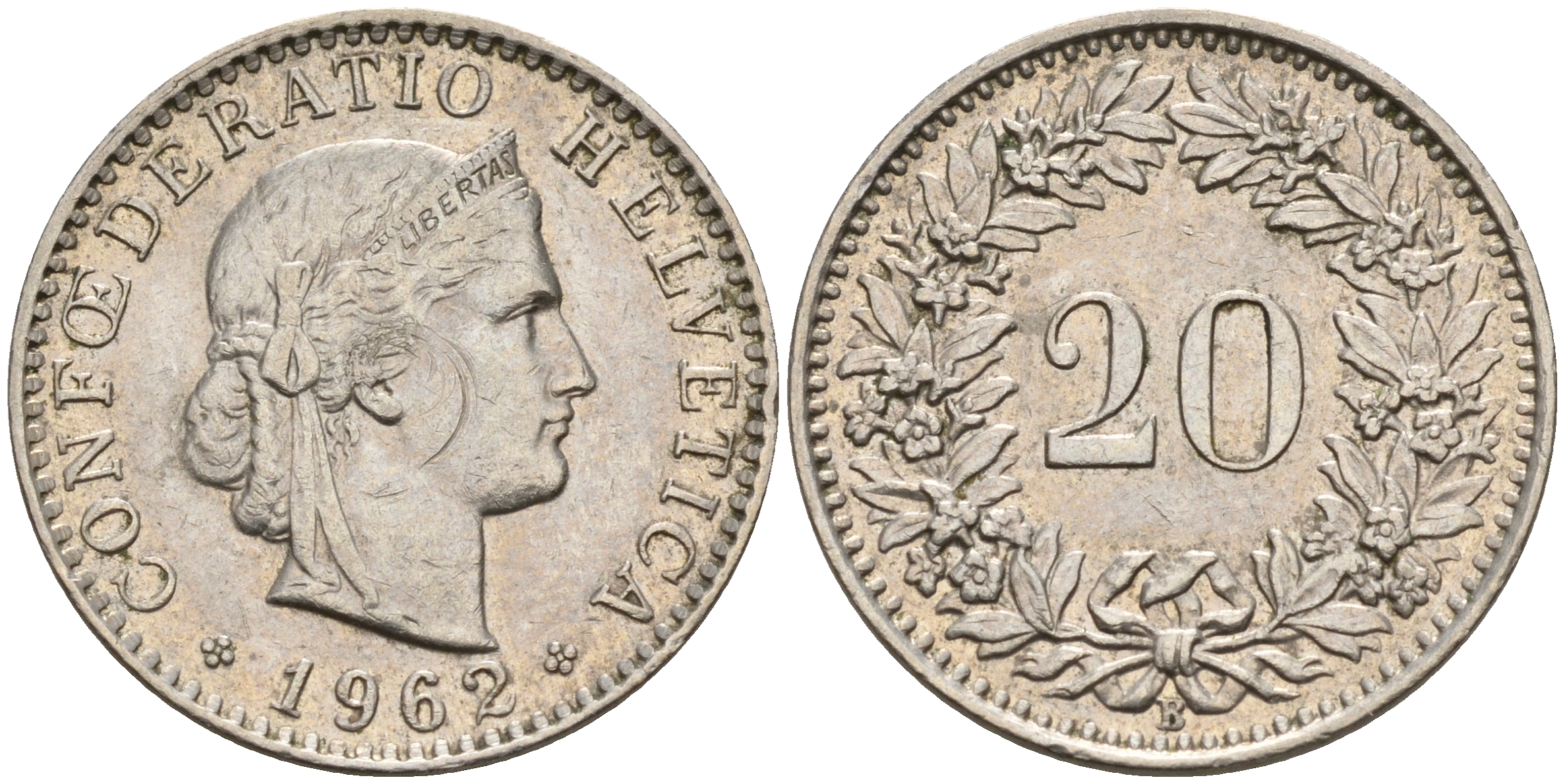 Швейцария 20 раппенов 1962 В KM 29а медно-никель    4153-311