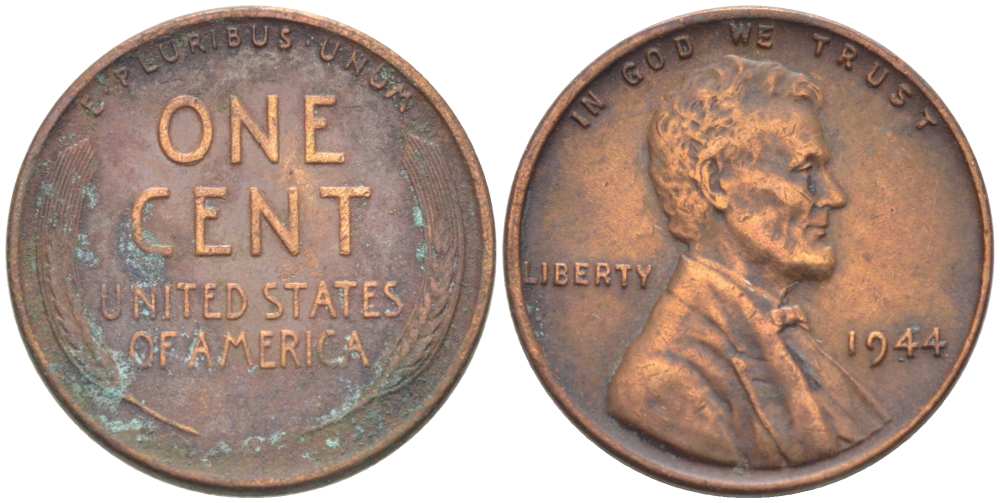 США 1 ЦЕНТ 1944 ЛИНКОЛЬН KM А132 медь цинк 218-439