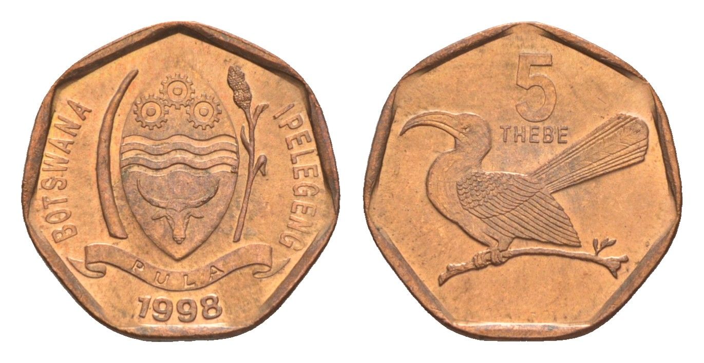 Ботсвана 5 тхебе 1998 KM 26 сталь плакированная медью UNC 4387-1123