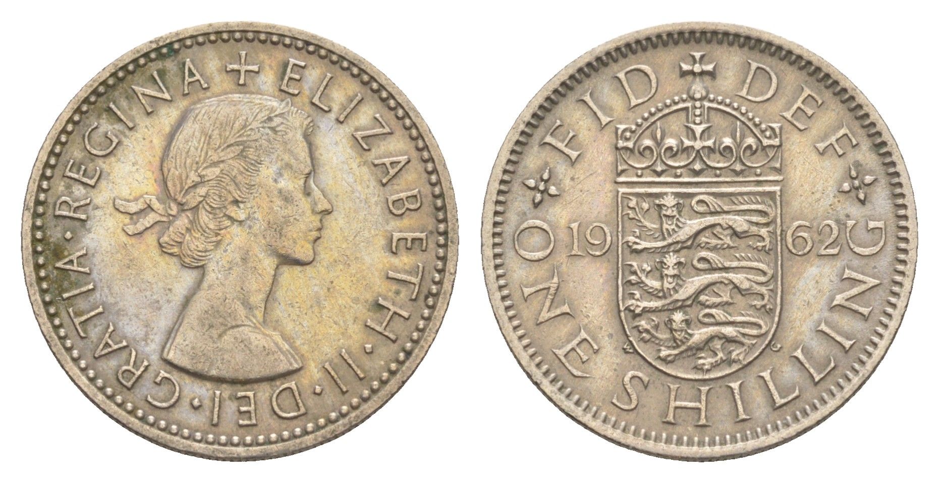 Великобритания 1 шиллинг 1962 Елизавета II (1952-2022), Английский герб KM 904, Spink 4147 медно-никель 4638-442