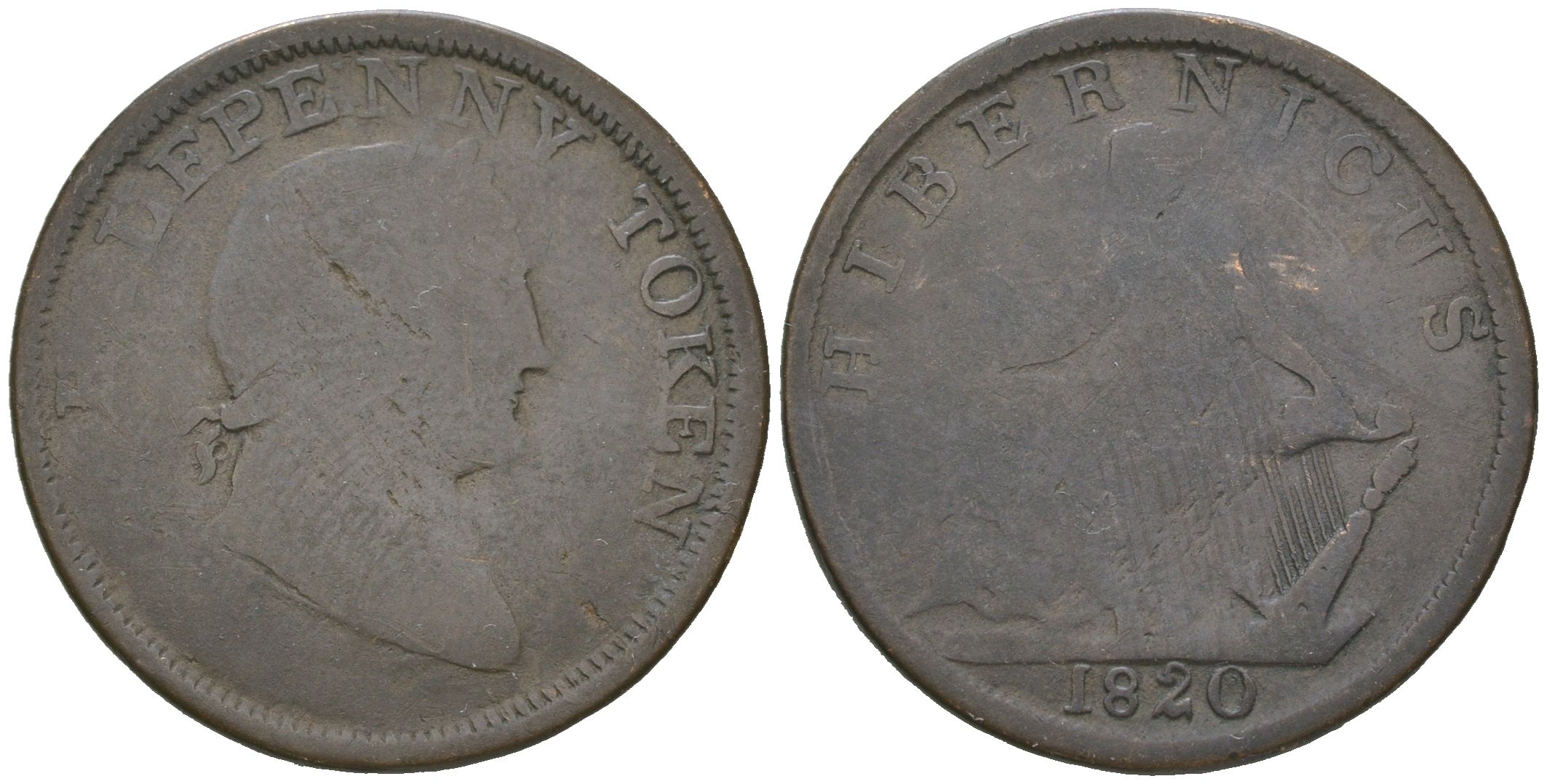 Ирландия 1/2 пенни 1820 Гиберния (Hibernicus) Davis 68 медь 4619-1145