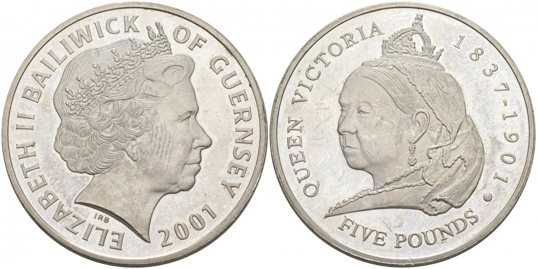 Гернси 5 фунтов 2001 100 лет со дня смерти королевы Виктории KM 106 медно-никель 73-834