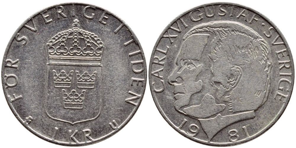Швеция 1 крона 1981 Карл XVI Густав (1973- ) KM 852 медь плакированная медно-никелем 4397-1031