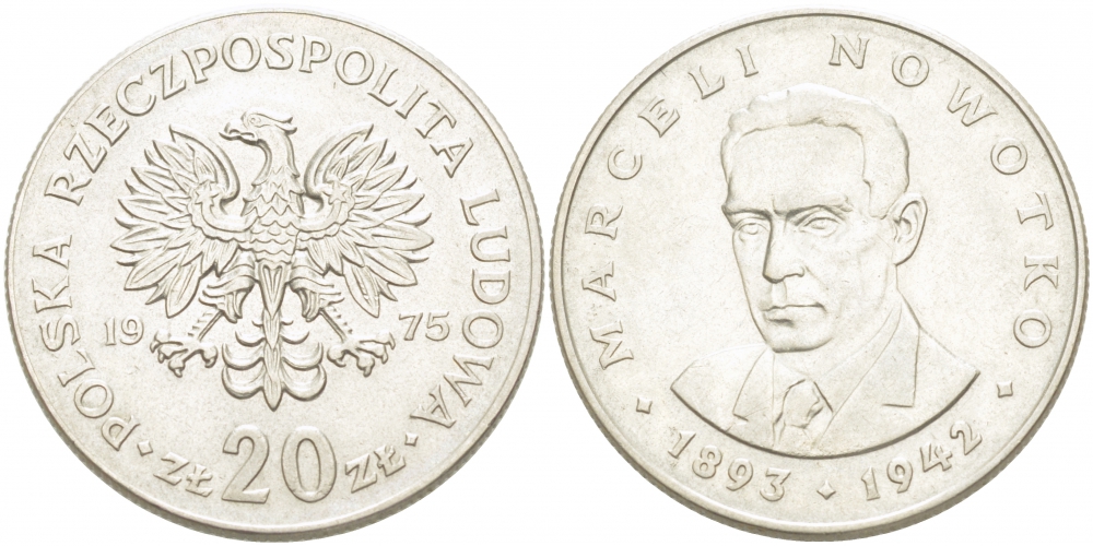Польша 20 злотых 1975 Марцелий Новотко, монетный двор Кремница KM 69, Parchimowicz 246b медно-никель 4403-846