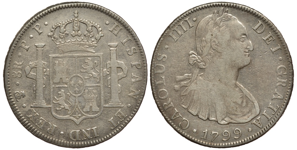 Боливия 8 реалов 1799 PP, Карл IV KM 73.1 серебро 06-271-24