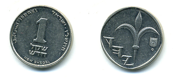 Израиль 1 новый шекель 1996 JE 5756, лилия KM 160а сталь плакированная никелем 4387-1111