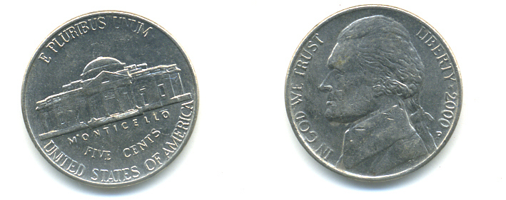 США 5 ЦЕНТОВ 2000 P ДЖЕФФЕРСОН KM А192 медно-никель 179-817