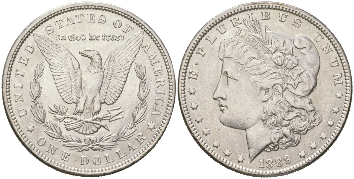 США 1 доллар 1889 Морган доллар KM 110 серебро aUNC 441-913