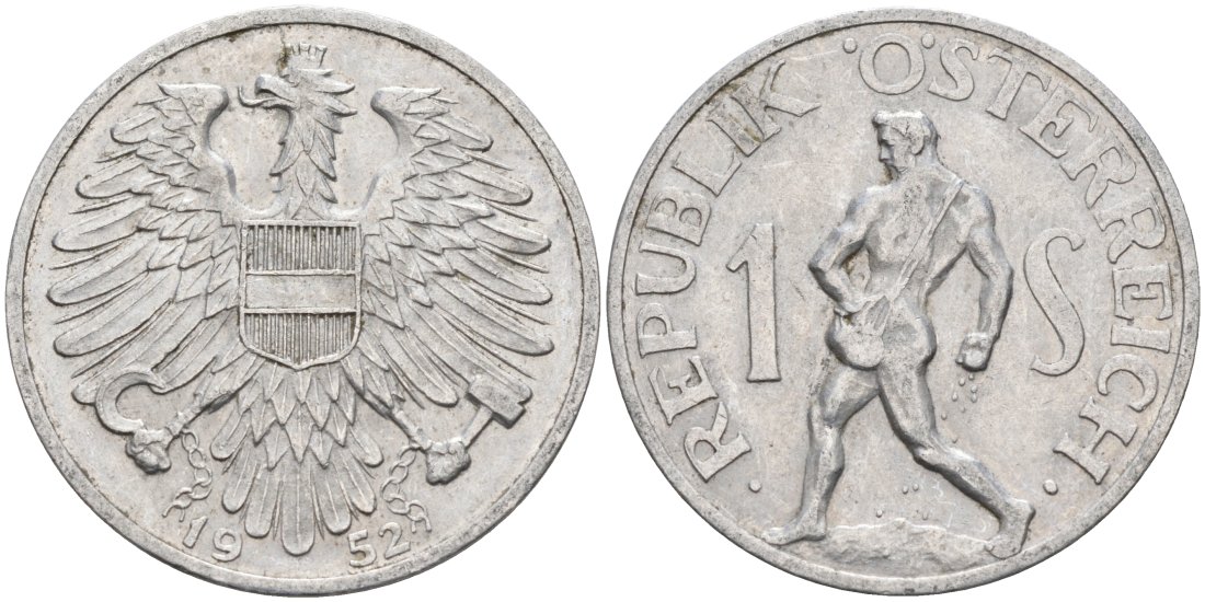 АВСТРИЯ 1 ШИЛЛИНГ 1952 КМ 2871 алюминий 4572-633