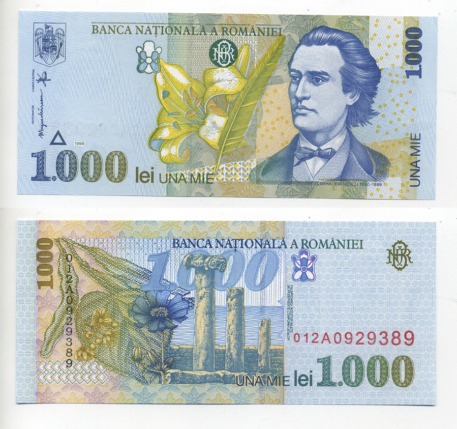 Румыния 1000 леев 1998 Михай Эминеску, форт Истрии Pick 106 бумага UNC (пресс)  7217-7-3