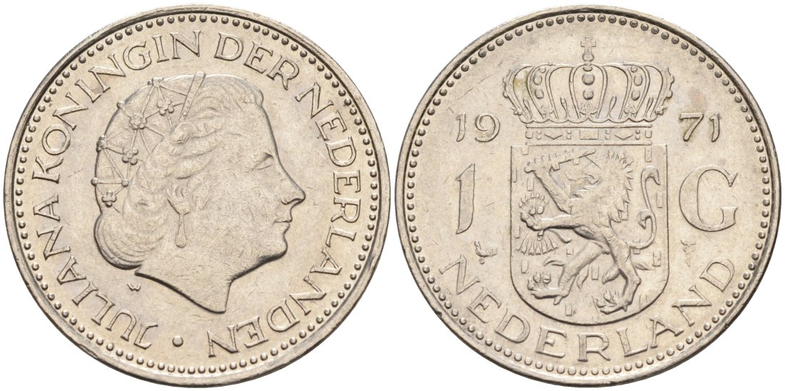 Нидерланды 1 гульден 1971 Юлиана (1948-1980) KM 184а никель 53-1155