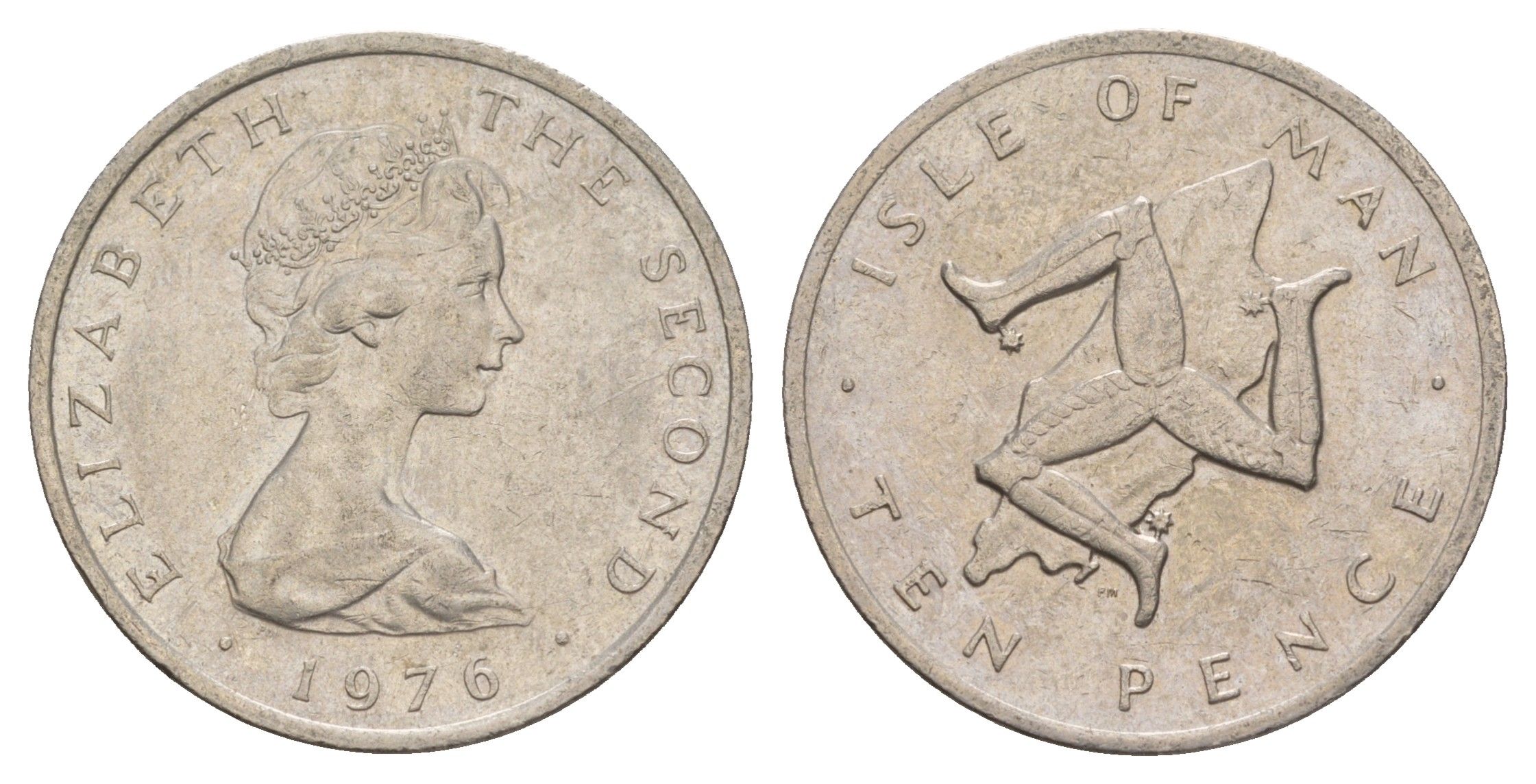 Остров Мэн 10 пенсов 1976 PM, Елизавета II (1952-2022) KM 36 медно-никель 4656-1045