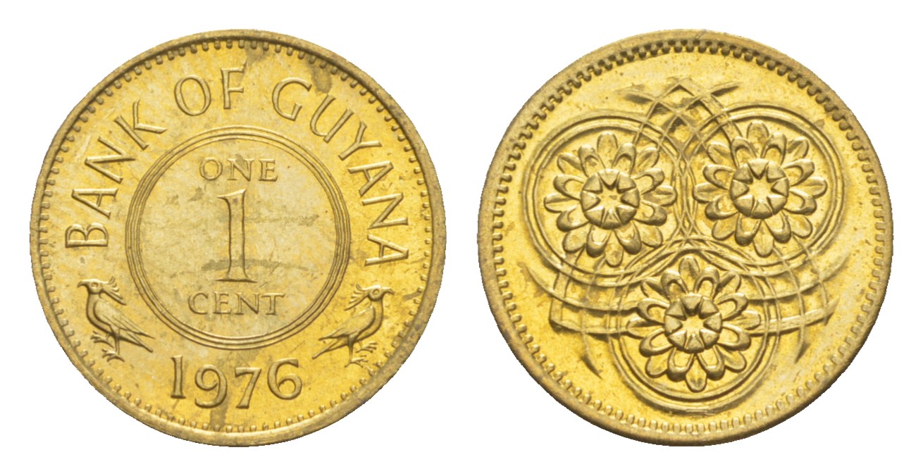 Гайана 1 цент 1976 Республика KM 31 никель латунь  UNC  4659-522