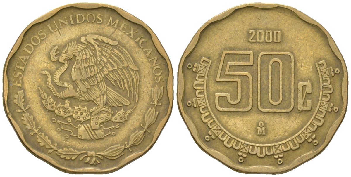 Мексика 50 сентаво 2000 M KM 549 алюминиевая бронза 4591-116