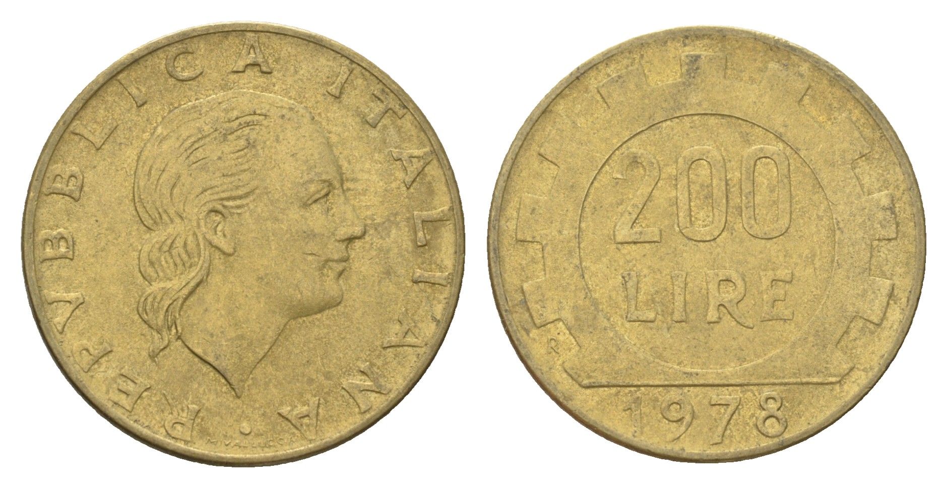 Италия 200 лир 1978 R, шестерня KM 105 алюминиевая бронза 4704-836