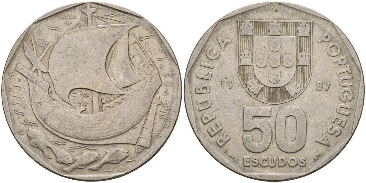 Португалия 50 эскудо 1987 KM 636 медно-никель 4162-245