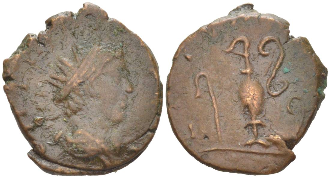 Римская Империя, императоры в Галлии антониниан 273 - 274 Тетрик II, C PIV ESV TETRICVS CAES, бюст цезаря / PIETAS AVGG, понтификальные атрибуты, Августа Треверов RIC 254 биллон 1073-20-103