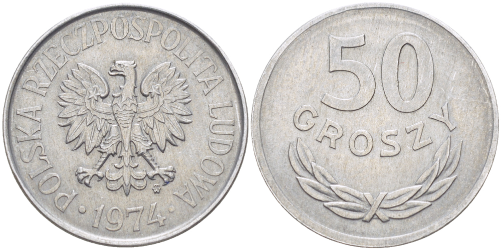 ПОЛЬША 50 ГРОШЕЙ 1974 MW KM 48.1, Parchimowicz 210i алюминий 216-911