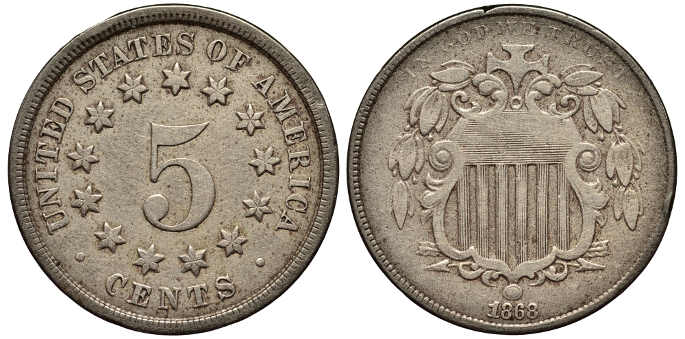 США 5 центов 1868 Щит Союза медно-никель 1522-522
