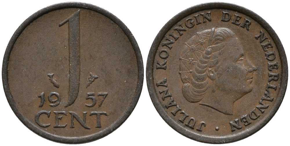 Нидерланды 1 цент 1957 Юлиана (1949-1980) KM 180 бронза 112-725