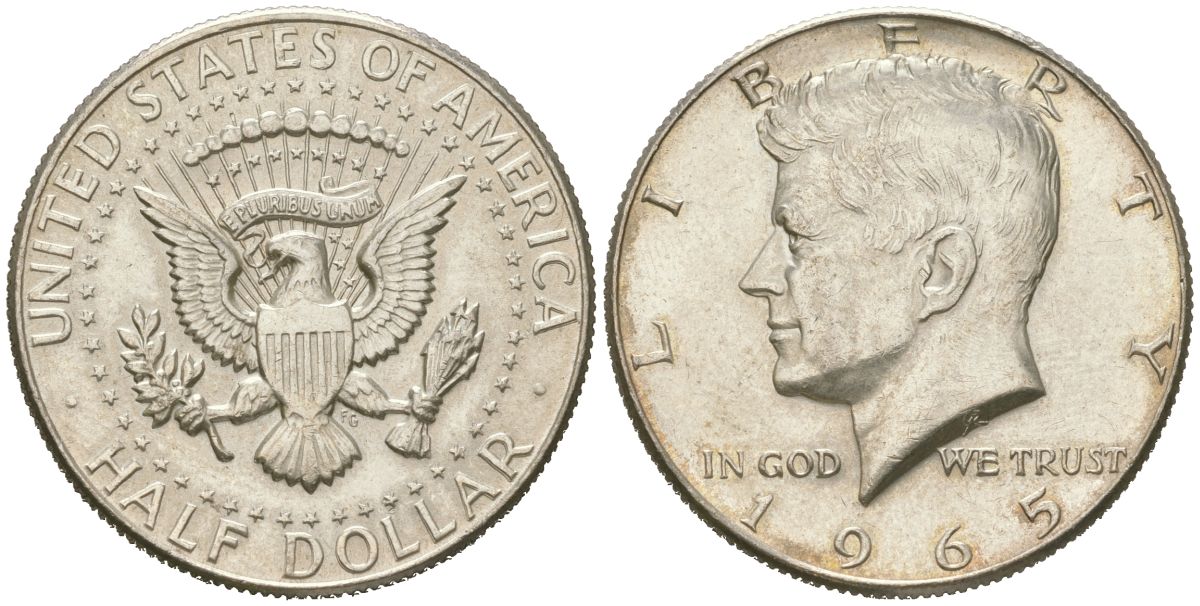 США 1/2 доллара (50 центов) 1965 KM 202a серебро 88-432