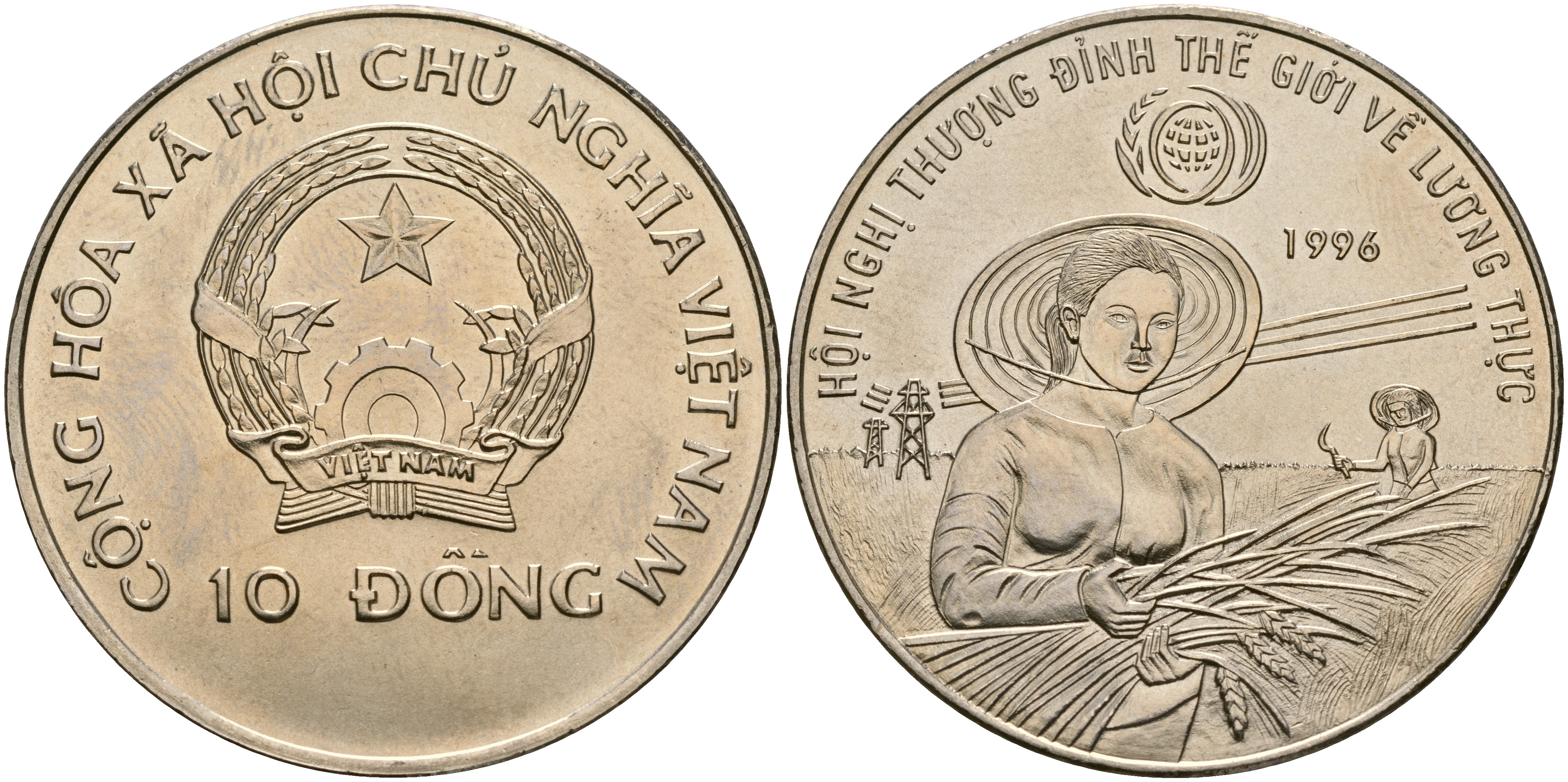 Вьетнам 10 донг 1996 FAO, международный продовольственный саммит KM 49 медно-никель UNC M23-03