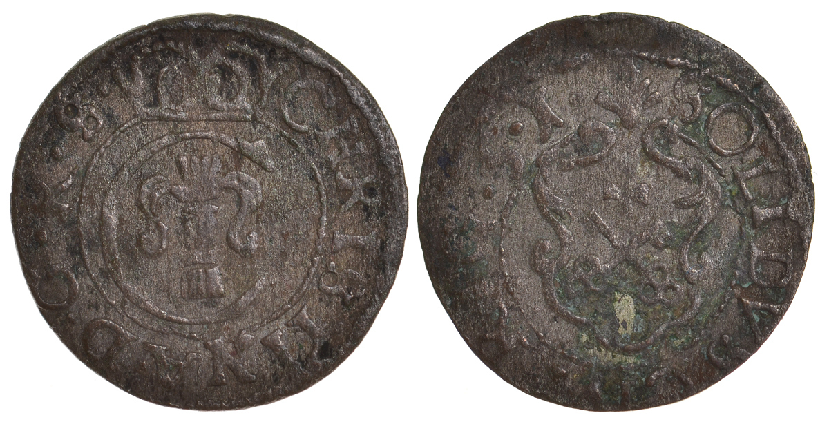 Ливония, Рига, шведская оккупация солид (шиллинг) 1651 Кристина (1634-1654) KM 21 серебро 1527-933