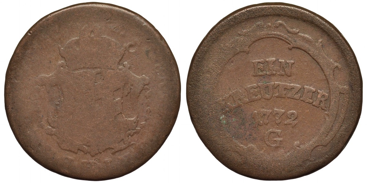 БУРГАУ, АВСТРИЯ 1 КРЕЙЦЕР 1772 G, МАРИЯ ТЕРЕЗА (1740-1780) KM 8 медь 4556-136
