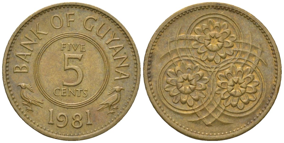 Гайана 5 центов 1981 KM 32 никель латунь 4124-551